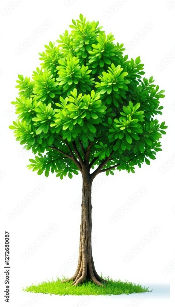 Fototapeta premium isolated green spring tree on white background, foliage, trunk