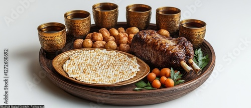 Wallpaper Mural Traditional Passover Seder Plate with Roasted Lamb, Matzah, and Four Cups of Wine Torontodigital.ca