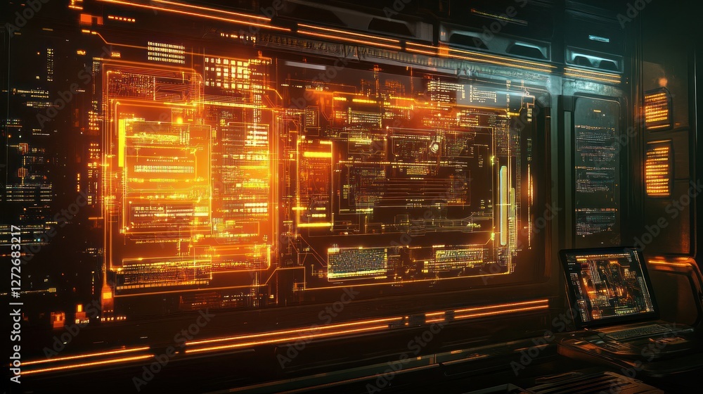 Obraz premium Futuristic Orange Interface: Digital Technology and Sci-Fi