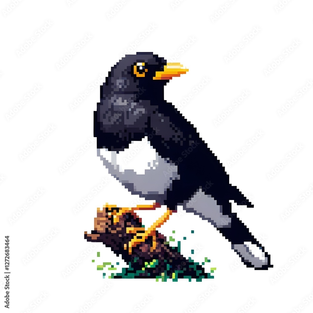 구관조, 픽셀아트, jpeg (Hill myna, pixel art, jpeg) 구관조, 픽셀아트, jpeg (Hill myna, pixel art, jpeg)