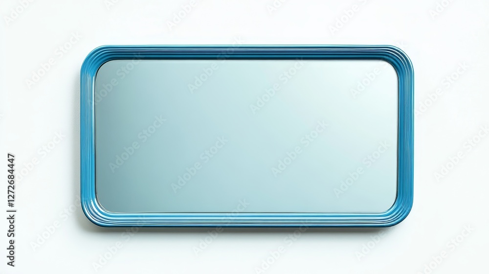 A simple blue iron rectangular mirror with a sawtooth-shaped frame made of blue iron wire. The bright, clean surface reflects its modern and minimalist design, set against a white background. A simple blue iron rectangular mirror with a sawtooth-shaped frame made of blue iron wire. The bright, clean surface reflects its modern and minimalist design, set against a white background.