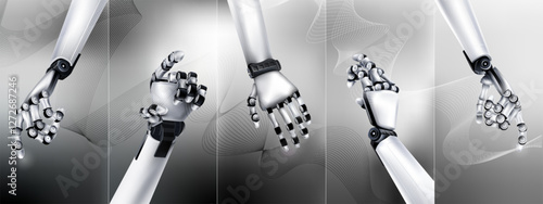 Abstract futuristic set of bionic hands in gray tones