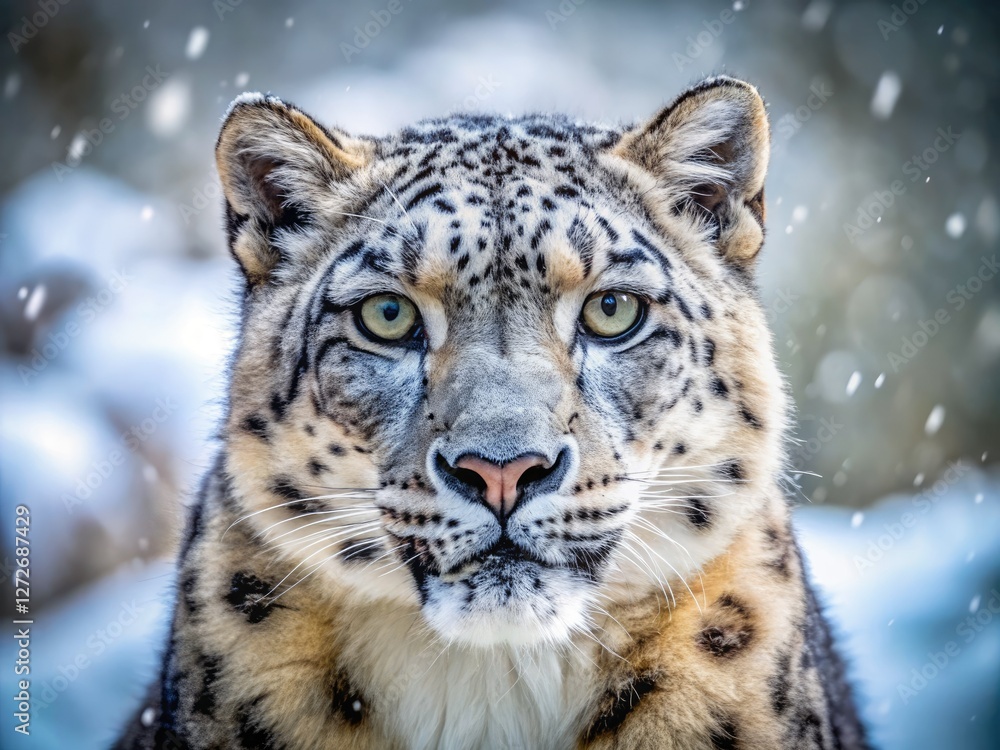 Majestic snow leopard, endangered Himalayan big cat, winter's snowy embrace. Majestic snow leopard, endangered Himalayan big cat, winter's snowy embrace.
