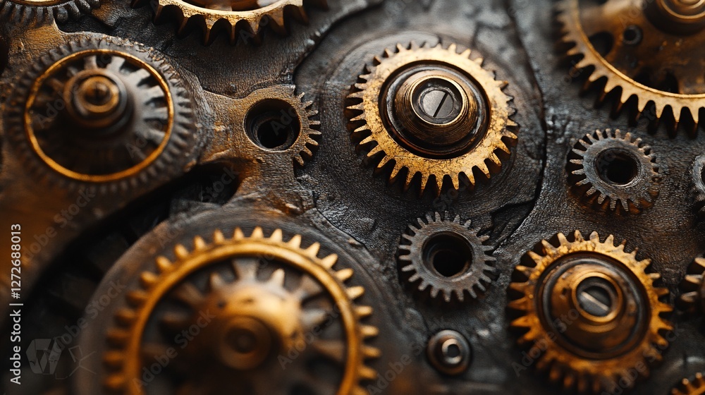 Intricate Gear System Close Up Detailed Mechanics Intricate Gear System Close Up Detailed Mechanics