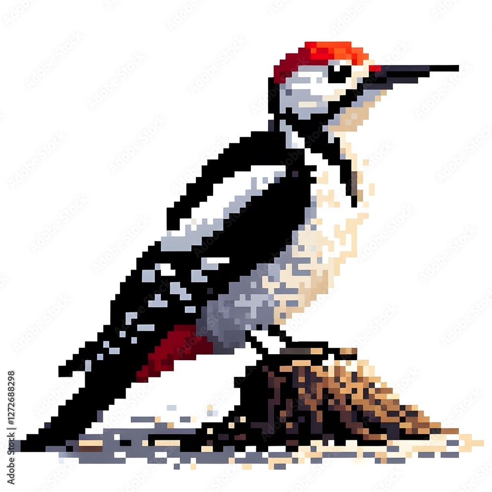 Fototapeta premium 딱따구리, 픽셀아트, jpeg (Woodpecker, pixel art, jpeg)
