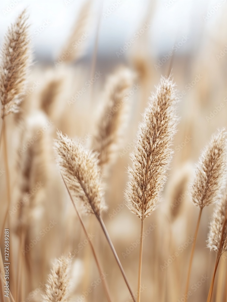 Tall Golden Reeds in a Beautiful Wheat Field Under Soft Cloudy Sky : Generative AI Tall Golden Reeds in a Beautiful Wheat Field Under Soft Cloudy Sky : Generative AI