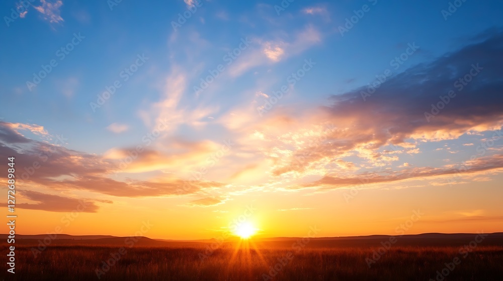 Breathtaking sunset landscape with colorful sky and fields : Generative AI Breathtaking sunset landscape with colorful sky and fields : Generative AI
