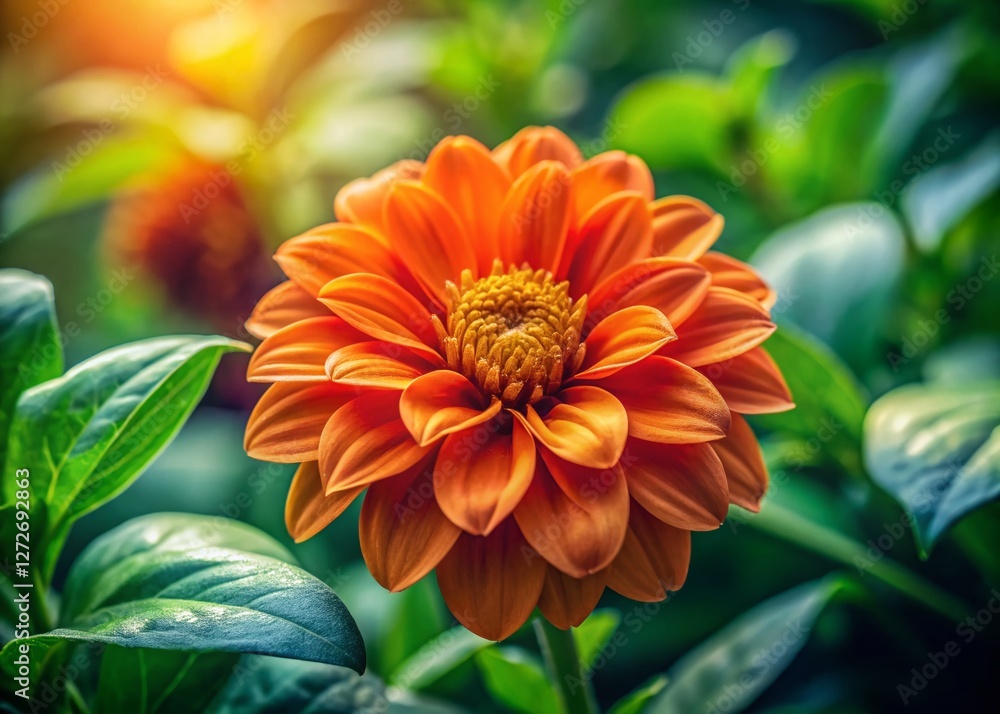 Vibrant Orange Flower Blooming in Lush Green Foliage - Nature Stock Photo Vibrant Orange Flower Blooming in Lush Green Foliage - Nature Stock Photo