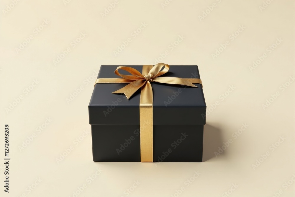 A luxuriously wrapped dark-colored present with a golden ribbon, a sophisticated gift box ideal for celebrations or special occasions. A luxuriously wrapped dark-colored present with a golden ribbon, a sophisticated gift box ideal for celebrations or special occasions.
