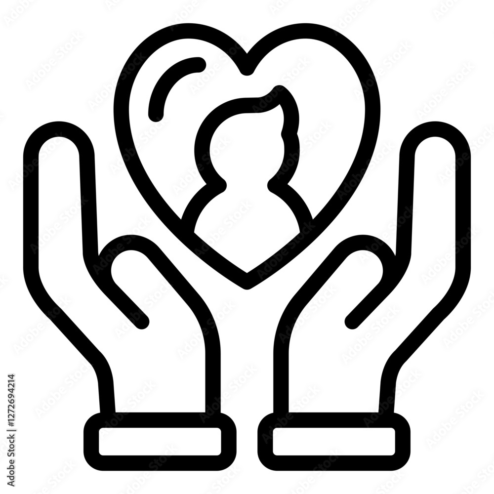 Hand holding heart icon representing social care, compassion, and support Hand holding heart icon representing social care, compassion, and support