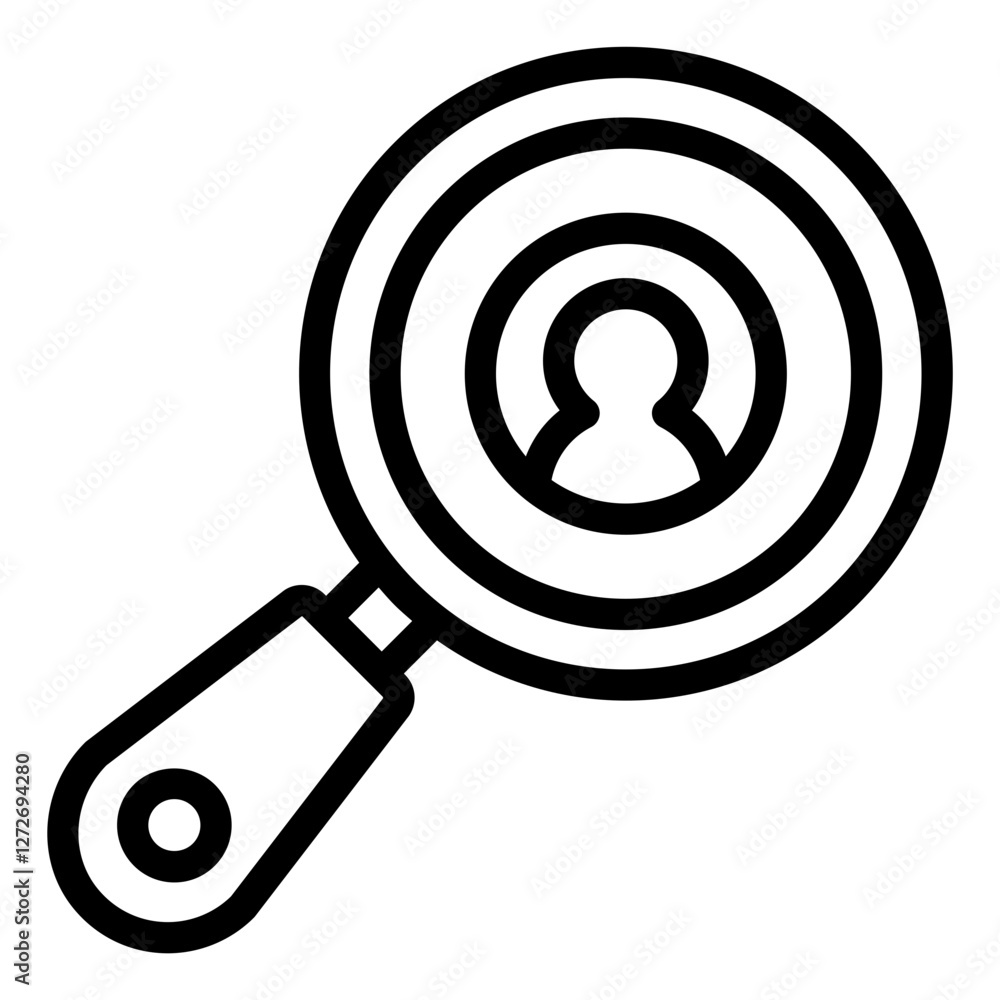 Magnifying glass on people icon representing research in social science and data collection Magnifying glass on people icon representing research in social science and data collection