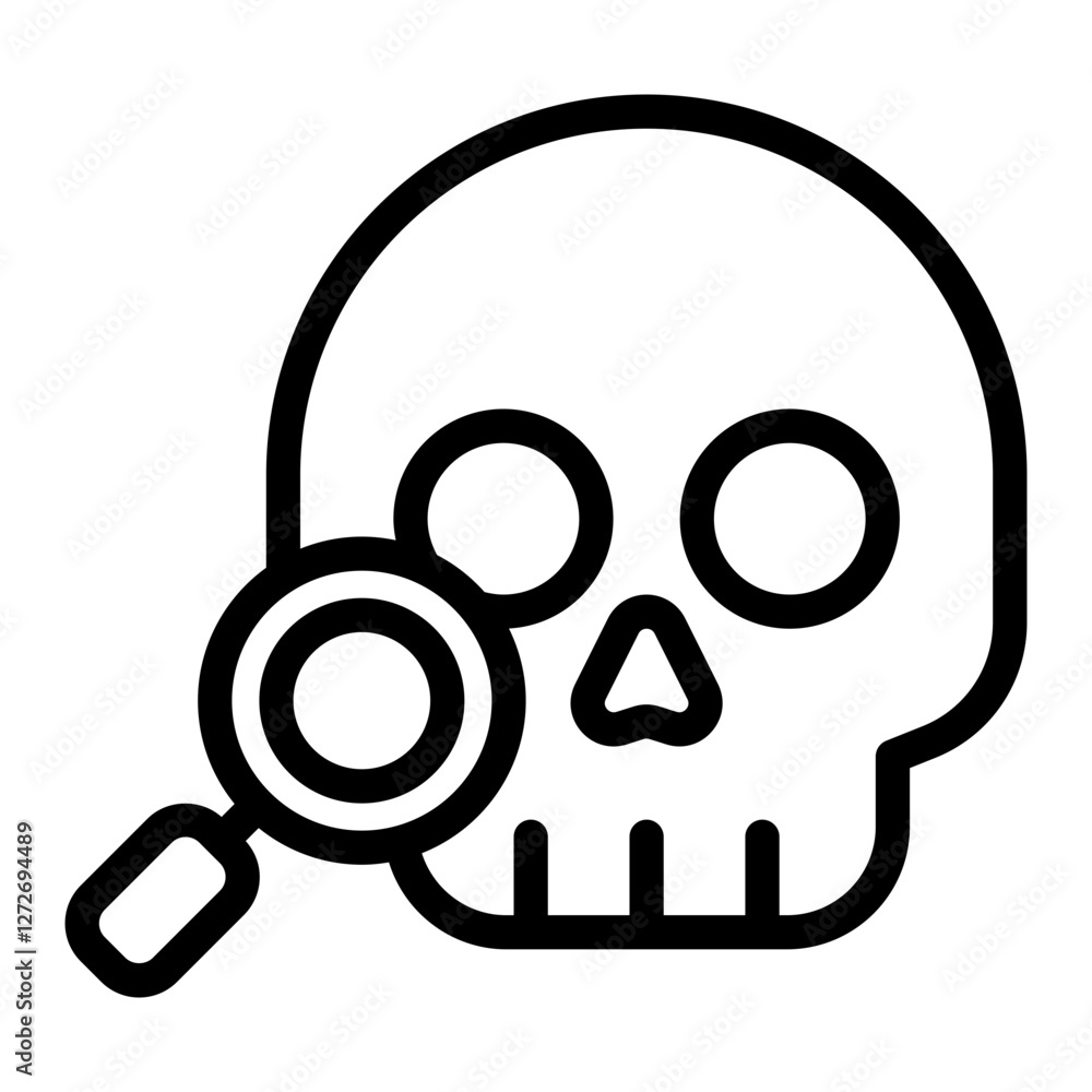Skull with magnifying glass icon representing anthropology, research, and human studies Skull with magnifying glass icon representing anthropology, research, and human studies