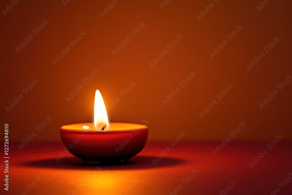 Single small candle flame burning warmly on flat surface Single small candle flame burning warmly on flat surface