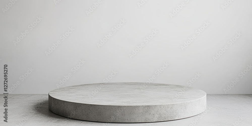 Empty Concrete Round Display Platform Against White Wall Empty Concrete Round Display Platform Against White Wall