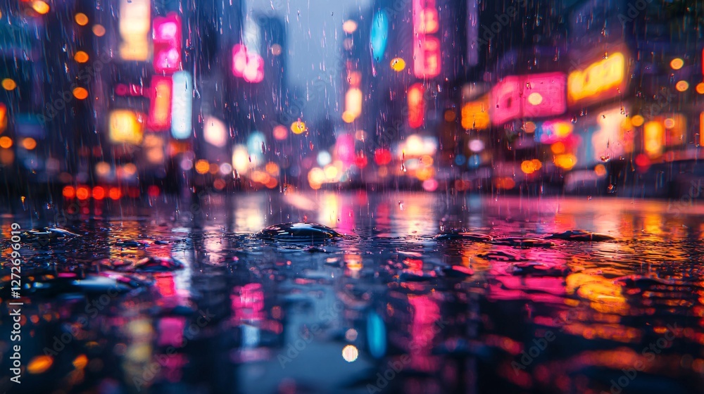 Rain Reflects City Lights At Night Rain Reflects City Lights At Night