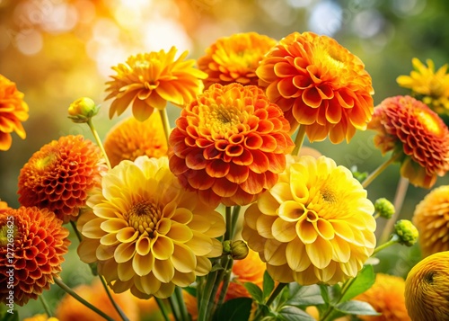 Vibrant Summer Dahlias and Marigolds Bouquet in Garden