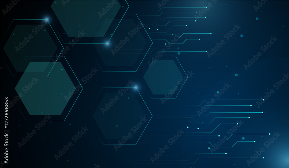 An Abstract AI blue light lines on dark background with lighting effect, and the Technology connected blue lines with electronics elements with polygons shapes An Abstract AI blue light lines on dark background with lighting effect, and the Technology connected blue lines with electronics elements with polygons shapes