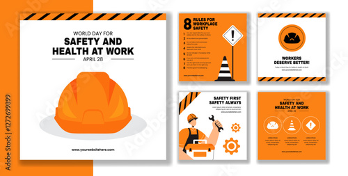 Workplace Safety and Health Day Social Media Post Flat Cartoon Illustration