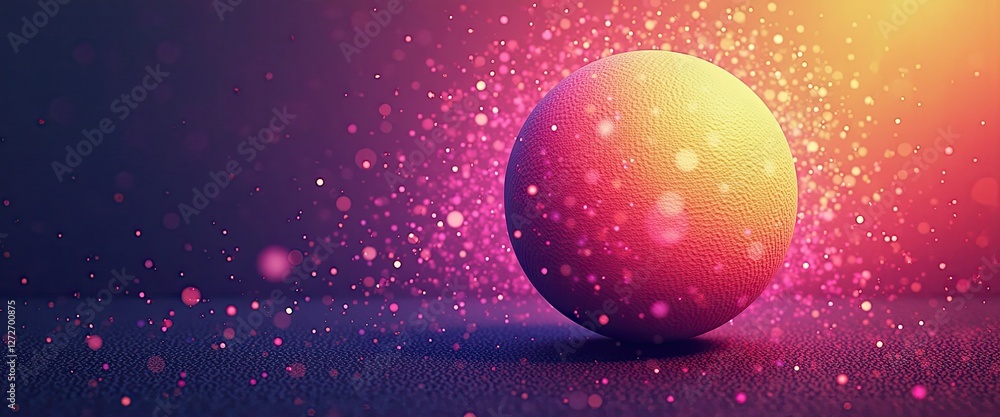 Obraz premium Vibrant Gradient Sphere with Glittering Particles on Dark Background