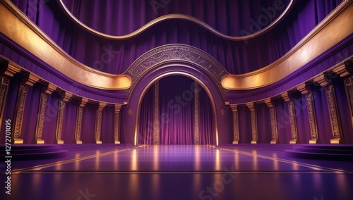 Purple golden ceremony award stage venue background.
