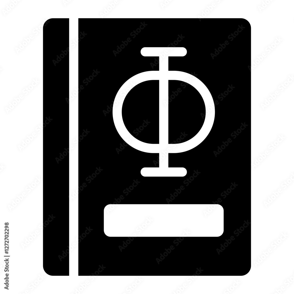 Phi on book glyph icon representing philosophy, wisdom, and theoretical studies Phi on book glyph icon representing philosophy, wisdom, and theoretical studies