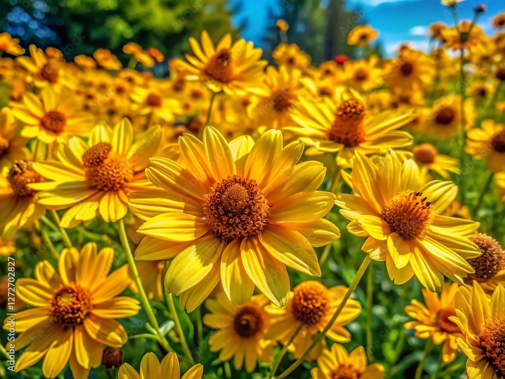 Vibrant Yellow Wildflowers Blooming in Lush Green Meadow - Spring Nature Photography Vibrant Yellow Wildflowers Blooming in Lush Green Meadow - Spring Nature Photography
