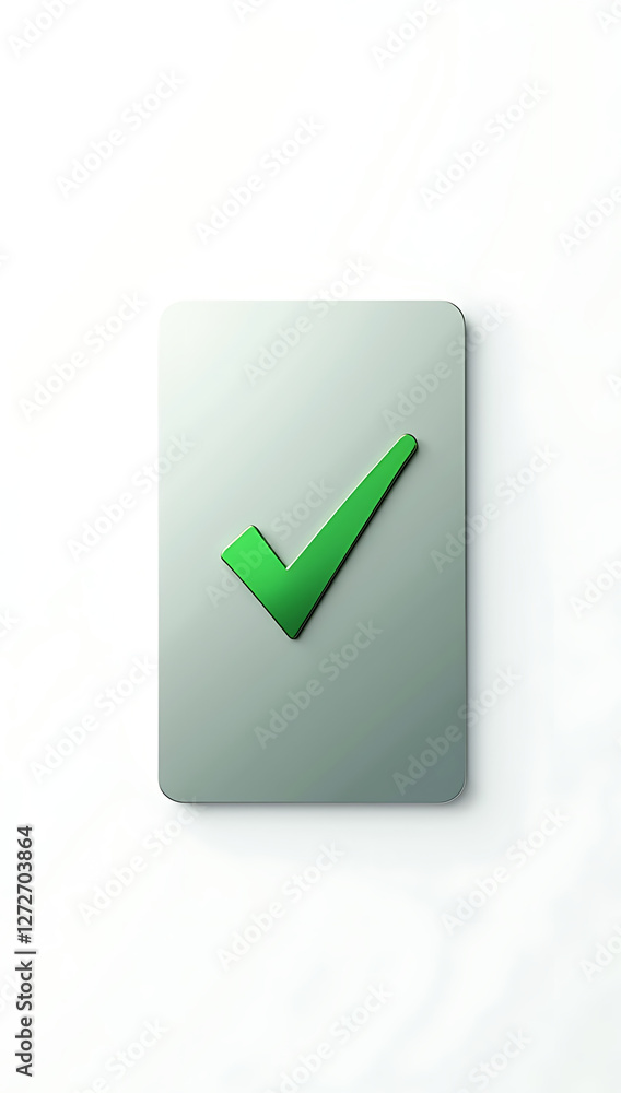 A simple 3D render of a membership card with a checkmark, symbolizing online subscriptions and digital access, placed on a plain white background. A simple 3D render of a membership card with a checkmark, symbolizing online subscriptions and digital access, placed on a plain white background.