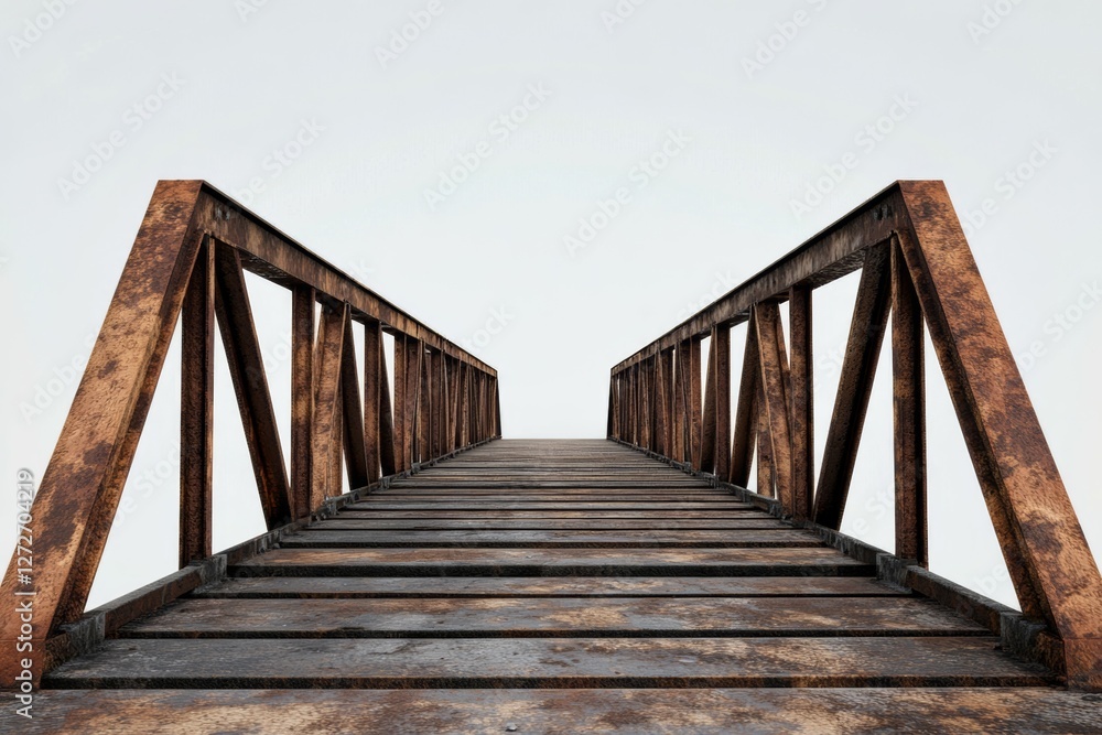 Rustic Wooden Bridge with Metal Railings Rustic Wooden Bridge with Metal Railings