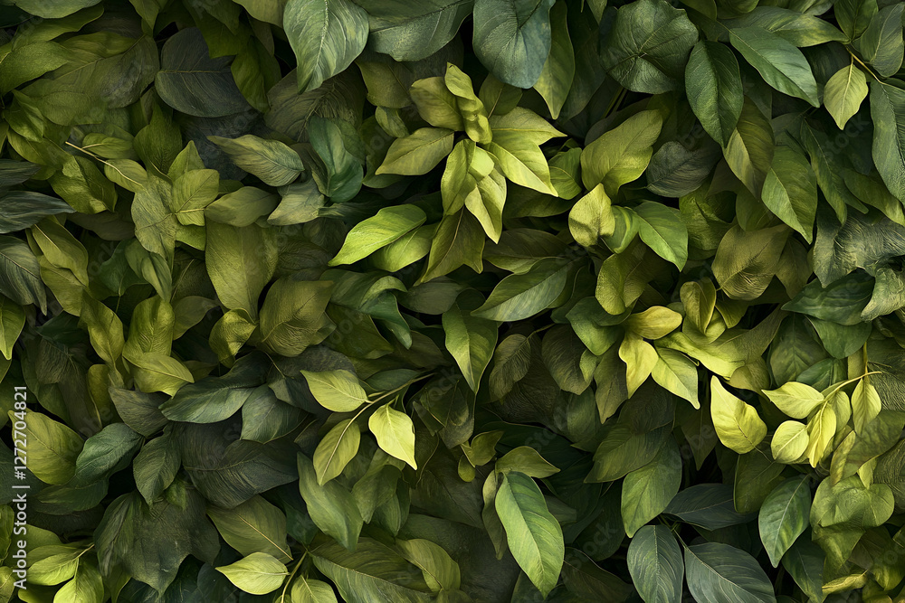 Fototapeta premium Green leaves forming an abstract natural pattern, with sharp focus and cinematic lighting for a stunning visual effect in ultra-realistic photography.