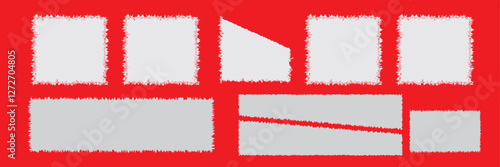 Torn paper pieces of Collection. Red and Black square frames with Irregular edges. Set of silhouettes of ripped Rectangular and Square shapes. Piece of grunge collage stickers. EPS 10