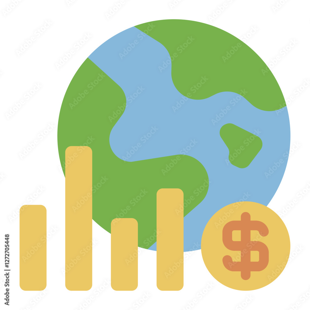 Fototapeta premium Global economy flat icon representing international finance, business, and economic studies