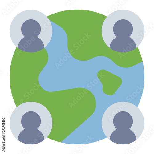 Globe people connection flat icon representing population, global society, and demographics