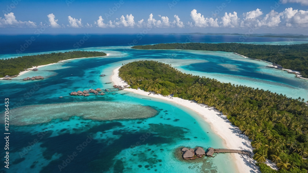 Obraz premium Lush green island surrounded by blue ocean