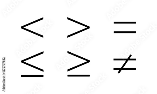 inequality symbols. less than, greater than, and equal symbol in mathematics. 