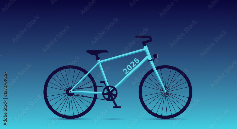 Fototapeta premium Simple bicycle illustration with the number 2025 on frame