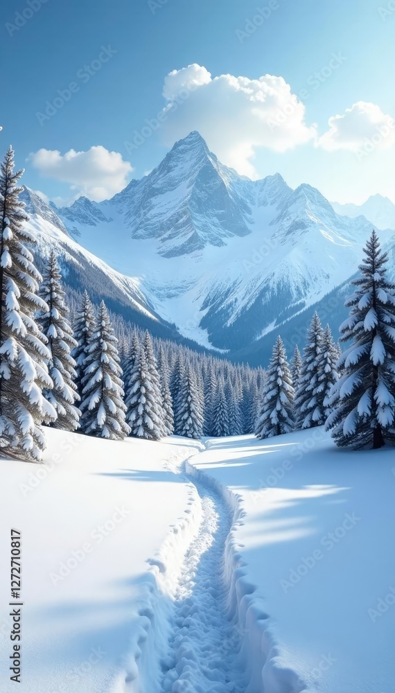 Snowy meadow with trees and mountains in the background, landscape photography, snow, winter landscape Snowy meadow with trees and mountains in the background, landscape photography, snow, winter landscape