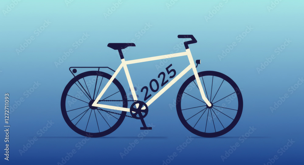 Illustrated bicycle with the year two thousand twenty five overlaid Illustrated bicycle with the year two thousand twenty five overlaid