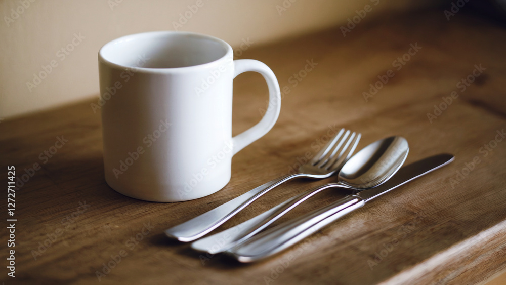 Elegant Table Setting with Coffee Mug and Silverware Elegant Table Setting with Coffee Mug and Silverware