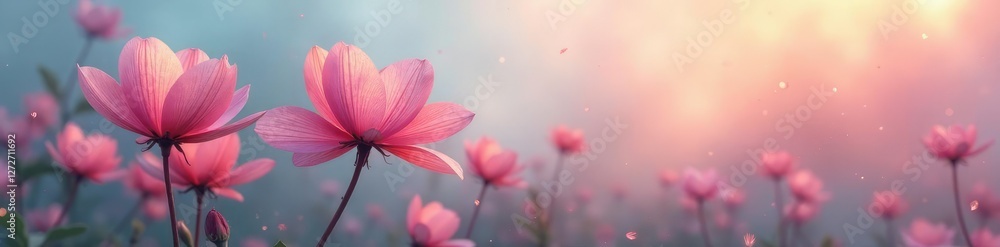 Soft abstract flowers in a misty atmosphere with gentle colors, misty, gentle, abstract