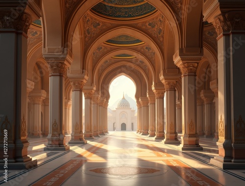 A stunning view of a mosque interior, showcasing intricate architectural details, beautiful calligraphy photo