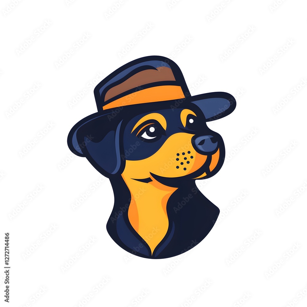 Naklejka premium a cartoon dog wearing a fedora. The dog has a friendly expression and is facing forward