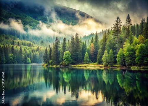 Wallpaper Mural Vintage Norway Lake & Trees: Serene Nordic Landscape Photography Torontodigital.ca