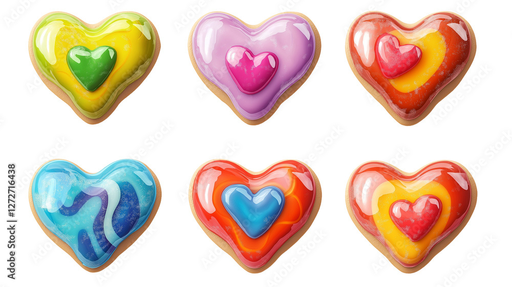 heart shaped cookies isolated on transparent white background, clipping path heart shaped cookies isolated on transparent white background, clipping path
