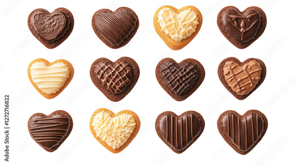 heart shaped cookies isolated on transparent white background, clipping path heart shaped cookies isolated on transparent white background, clipping path