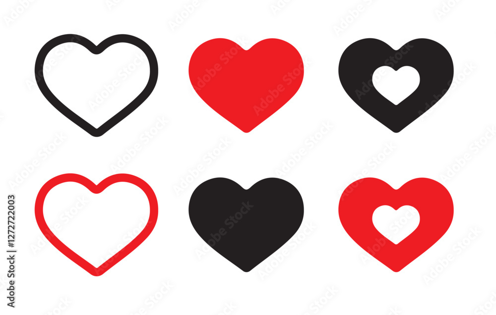 Heart vector icons. Love button like icon. Heart, love, romance or valentine's day red and black heart. Couple lover romance vector Eps 10 Heart vector icons. Love button like icon. Heart, love, romance or valentine's day red and black heart. Couple lover romance vector Eps 10