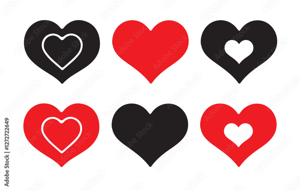 Heart vector icons. Love button like icon. Heart, love, romance or valentine's day red and black heart. Couple lover romance vector Eps 10 Heart vector icons. Love button like icon. Heart, love, romance or valentine's day red and black heart. Couple lover romance vector Eps 10