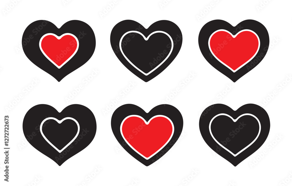 Heart vector icons. Love button like icon. Heart, love, romance or valentine's day red and black heart. Couple lover romance vector Eps 10 Heart vector icons. Love button like icon. Heart, love, romance or valentine's day red and black heart. Couple lover romance vector Eps 10