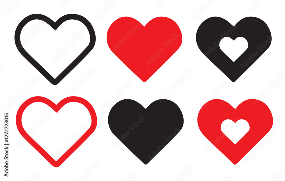 Heart vector icons. Love button like icon. Heart, love, romance or valentine's day red and black heart. Couple lover romance vector Eps 10 Heart vector icons. Love button like icon. Heart, love, romance or valentine's day red and black heart. Couple lover romance vector Eps 10