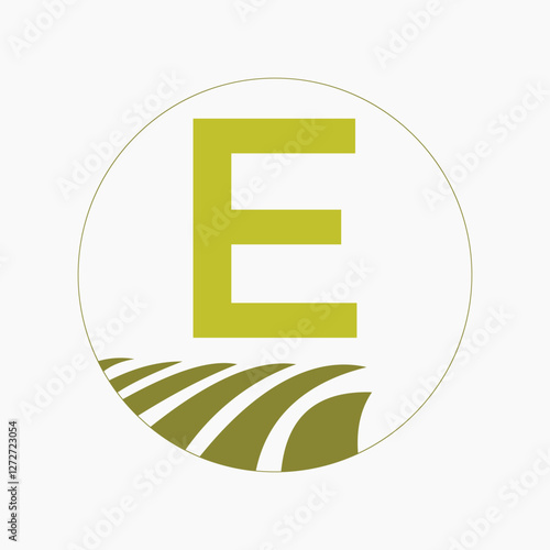 Farming and Agriculture Logo On Letter E Concept For Bakery, Bread, Cake, Cafe, Pastry Symbol