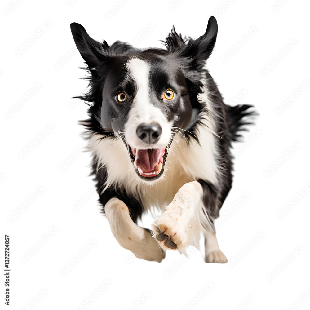 Energetic Border Collie Running Isolated on White Energetic Border Collie Running Isolated on White